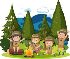 Kinder campen im Wald vektor
