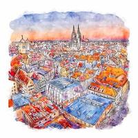 regensburg Tyskland vattenfärg skiss hand dragen illustration vektor