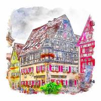 rothenburg Tyskland vattenfärg skiss hand dragen illustration vektor