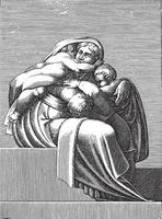 Sitzende Frau mit drei Kindern, Adamo Scultori, nach Michelangelo, 1585, Vintage-Illustration. vektor