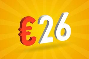 26-Euro-Währung 3D-Vektortextsymbol. 3d 26 Euro Europäische Union Geld Stock Vektor