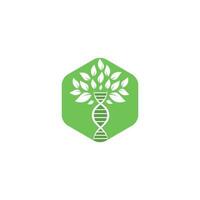 DNA-Baum-Vektor-Logo-Design. DNA-genetische Ikone. dna mit grünen blättern, vektorlogodesign. vektor