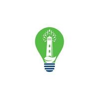 grüner Leuchtturm Birnenform Konzept Logo Template Design. Blatt- und Leuchtturm-Logo-Vorlage vektor