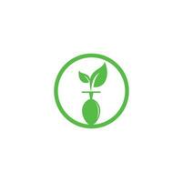 Logo-Vorlage für gesunde Lebensmittel. Bio-Lebensmittel-Logo mit Löffel- und Blattsymbol. vektor