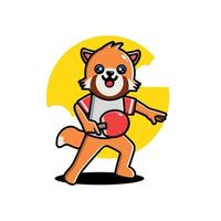 süßer roter panda, der tischtennis spielt vektor