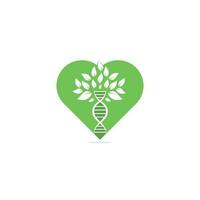 dna träd hjärta form begrepp vektor logotyp design. dna genetisk ikon. dna med grön löv vektor logotyp design.