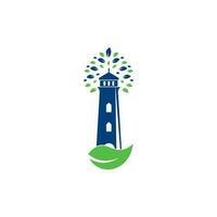 grünes Leuchtturm-Logo-Template-Design. Blatt- und Leuchtturm-Logo-Vorlage vektor