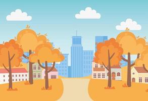 landskap på hösten. förortshus och urban stadsbild vektor