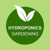 Hydrokultur-Gartenlogo oder Etikett auf grünem Hintergrund. Vektor-Illustration. Folge 10. vektor