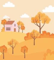 landskap på hösten. landsbygdens hus, träd och buskar vektor