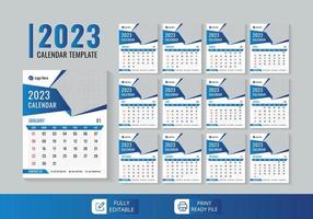 kreativ modern ny år 2023 vägg kalender design mall. företag eller kontor kalender layout proffs vektor