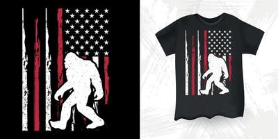 lustiger sasquatch Retro-Vintager Bigfoot-T - Shirtentwurf der amerikanischen Flagge vektor