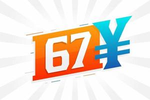 67 yuan kinesisk valuta vektor text symbol. 67 yen japansk valuta pengar stock vektor