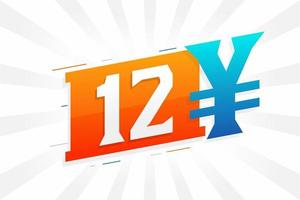 12 Yuan chinesische Währung Vektortextsymbol. 12 Yen japanische Währung Geld Aktienvektor vektor