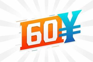 60 yuan kinesisk valuta vektor text symbol. 60 yen japansk valuta pengar stock vektor