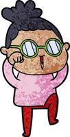 Retro-Grunge-Textur Cartoon-Mädchen mit Brille vektor