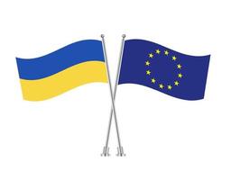 ukraine und eu-flagge auf stick gekreuzt. das flache design der vektorikone der europäischen union. vektor