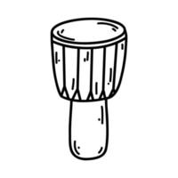 Gekritzel-Djembe. vektorskizzenillustration des musikinstruments, schwarze umrisskunst für webdesign, symbol, druck, farbseite vektor