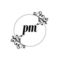 första pm logotyp monogram brev feminin elegans vektor