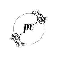 anfänglicher pv-logo-monogrammbuchstabe feminine eleganz vektor