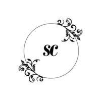 första sc logotyp monogram brev feminin elegans vektor