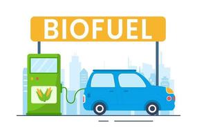 biobränsle liv cykel av naturlig material och växter med grön fat eller biogas produktion energi i platt tecknad serie hand dragen mallar illustration vektor