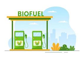 biobränsle liv cykel av naturlig material och växter med grön fat eller biogas produktion energi i platt tecknad serie hand dragen mallar illustration vektor