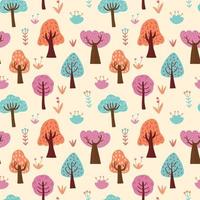 hand dra annorlunda färgad tecknad serie stil olika träd, buskar och växter vektor sömlös mönster