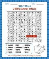 Wortsuchspiel Gemüse Wortsuchpuzzle Arbeitsblatt zum Englisch lernen. vektor
