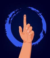 realistisk hand med utsträckt pekfinger med släppa av blod, med ljusblå ringa tillverkad av borsta stroke. diabetes medvetenhet begrepp för hemsida, affisch, folder, häfte, infographics vektor