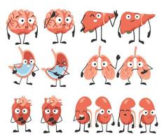 menschliche Organe Lunge, Nieren, Herz, Magen, Gehirn, Leber. organe mit emotionen, cartoon-stil. Vektor-Illustration vektor