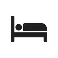 eps10 schwarzer Vektor schlafender Mann auf Bett solide Kunstikone isoliert auf weißem Hintergrund. hotel- und motelgefülltes symbol in einem einfachen, flachen, trendigen modernen stil für ihr website-design, logo und mobile app