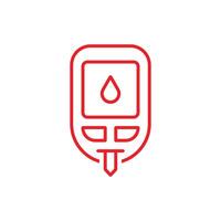 eps10 roter Vektor Blutzuckerüberwachungssystem Liniensymbol isoliert auf weißem Hintergrund. Glucometer-Umrisssymbol in einem einfachen, flachen, trendigen, modernen Stil für Ihr Website-Design, Logo und Ihre mobile App