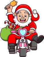 de Lycklig santa claus är ridning de söt cykel och ringa de jul klocka vektor