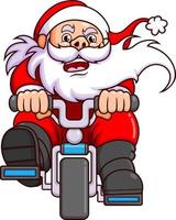 der alte weihnachtsmann mit dem langen bart fährt sehr schnell fahrrad vektor
