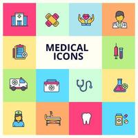 Reihe von medizinischen Symbolen mit farbenfrohem Design. medizinbezogene vektorillustrationssammlung vektor