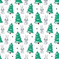 nahtloses muster des weihnachtshasen. Weihnachtsbaum und Kaninchen. Vektorillustration für Hintergründe, Umschläge und Verpackungen. Bild kann für Grußkarten und Textilien verwendet werden. isoliert auf weißem Hintergrund. vektor