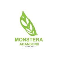 monstera adansonii-blattlogo, grünpflanzenvektor, baumvektor, seltene blattillustration vektor