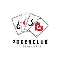 Poker-Casino-Kartenlogo, Diamantkartensymbol, Herzen, Pik, Ass. Glücksspiel-Poker-Club-Design vektor