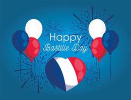 Herzballons mit Feuerwerk des glücklichen Bastille-Tages vektor