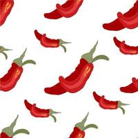 sömlös mönster röd varm chili peppar hand dragen vektor