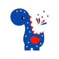 patriotische illustrationen zum unabhängigkeitstag der dinosaurier. süße vektordrucke für den 4. juli. designelemente zum unabhängigkeitstag in den farben der us-nationalflagge. Baby, Kinderdesign vektor