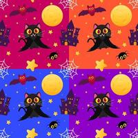färgglada halloween sömlösa mönster med vampyr katt vektor
