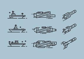 Hangarfartyg och Missile Linear Icon vektorer