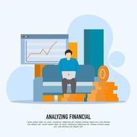 planungsstrategie für geschäftsideen, brainstorming, analytisches konzept. datenanalyse für das investitionskonzept der geschäftsfinanzierung mit geschäftsleuten, die am monitor-diagramm-dashboard arbeiten. vektor