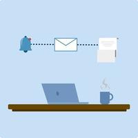 E-Mail-Marketingkampagne, flacher Cartoon-Laptop-Bildschirm mit E-Mail-Stream darauf und eingehender E-Mail-Fluss, Einnahmen aus E-Mail-Kampagnen. Vektor-Illustration. aus E-Mail-Kampagnen. vektor