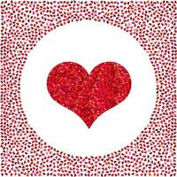 rotes Herz aus Pixeln und kleinen Herzen herum. Valentinstag Hintergrund mit vielen Herzen auf weißem Hintergrund. symbol des liebeselements für hochzeitsvorlage. vektor