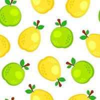 bunte Cartoon-Birnen- und Apfelfrüchte nahtloses Muster isoliert auf weißem Hintergrund. Gekritzel einfacher Vektor saftiges Essen. Verpackungsdesign für Saft. sommerliche stoffdruckvorlage.