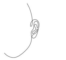 menschliches Ohr kontinuierliche einzeilige Zeichnung. vektor