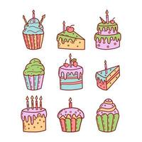 satz süße cupcakes, kuchen und muffins. flache vektorillustration vektor